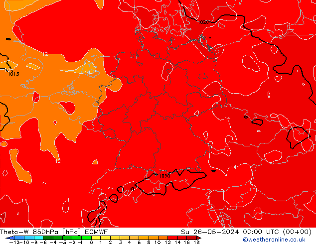 Theta-W 850hPa ECMWF 星期日 26.05.2024 00 UTC