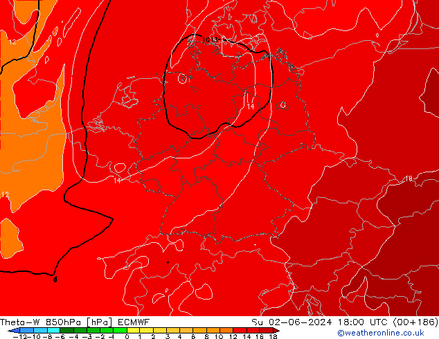 Theta-W 850hPa ECMWF dom 02.06.2024 18 UTC