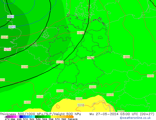 Thck 500-1000hPa ECMWF  27.05.2024 03 UTC