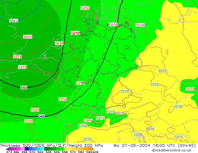 Thck 500-1000hPa ECMWF pon. 27.05.2024 18 UTC