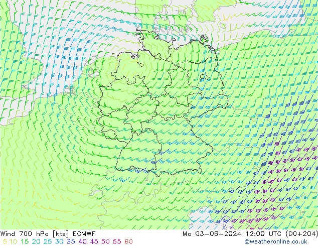 Wind 700 hPa ECMWF Mo 03.06.2024 12 UTC