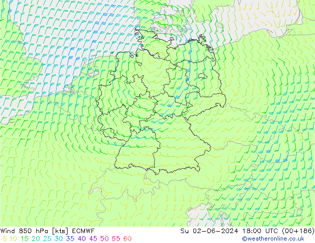 Viento 850 hPa ECMWF dom 02.06.2024 18 UTC