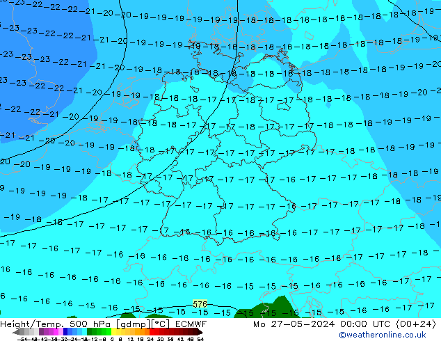 Geop./Temp. 500 hPa ECMWF lun 27.05.2024 00 UTC