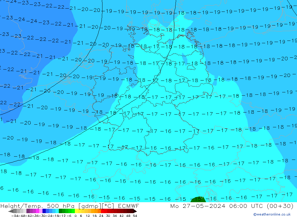 Height/Temp. 500 hPa ECMWF Mo 27.05.2024 06 UTC