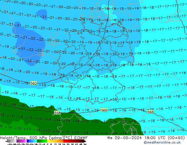 Z500/Yağmur (+YB)/Z850 ECMWF Çar 29.05.2024 18 UTC