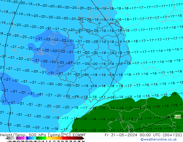 Z500/Yağmur (+YB)/Z850 ECMWF Cu 31.05.2024 00 UTC