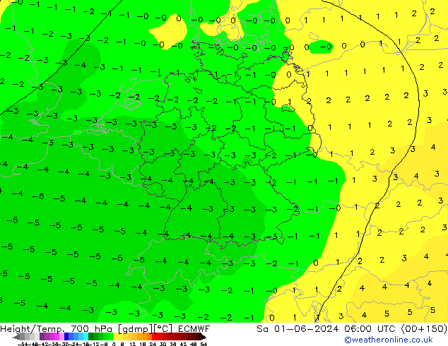 Height/Temp. 700 hPa ECMWF So 01.06.2024 06 UTC