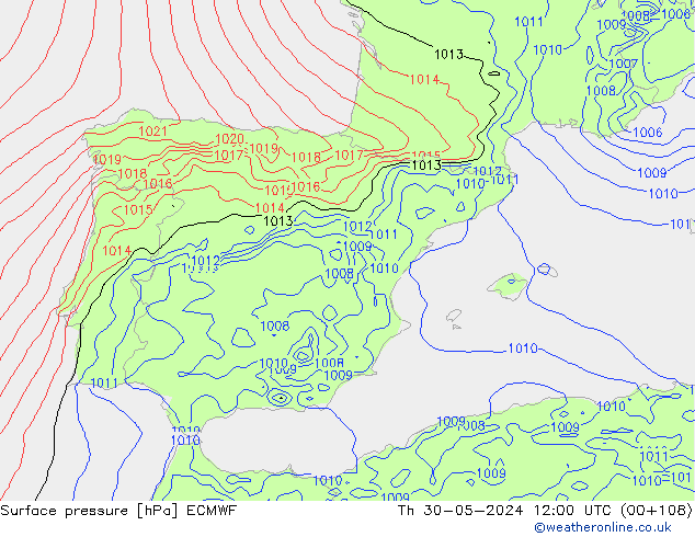 Surface pressure ECMWF Th 30.05.2024 12 UTC