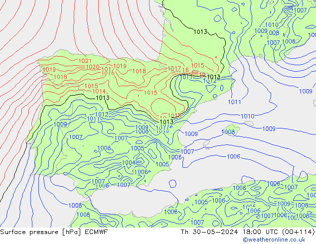 Atmosférický tlak ECMWF Čt 30.05.2024 18 UTC