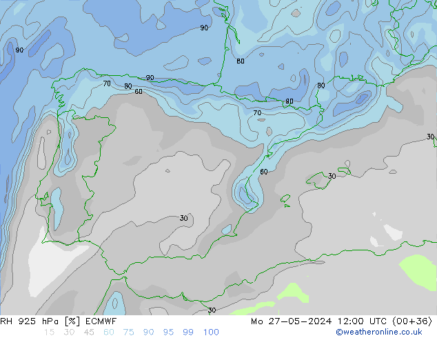 RH 925 hPa ECMWF  27.05.2024 12 UTC