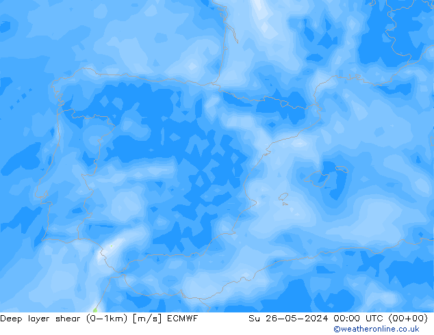 Deep layer shear (0-1km) ECMWF So 26.05.2024 00 UTC