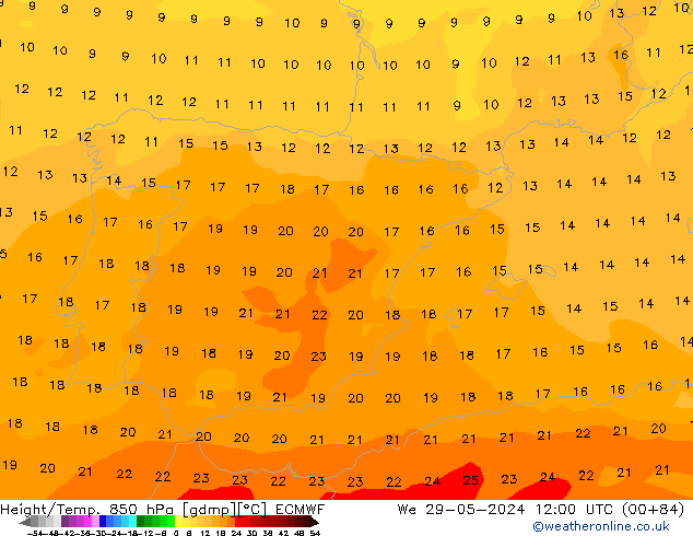 Z500/Rain (+SLP)/Z850 ECMWF Qua 29.05.2024 12 UTC