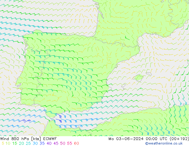 ветер 850 гПа ECMWF пн 03.06.2024 00 UTC