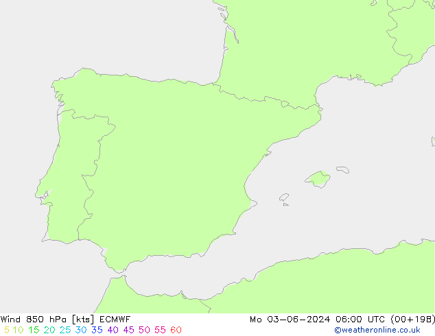 Vento 850 hPa ECMWF lun 03.06.2024 06 UTC