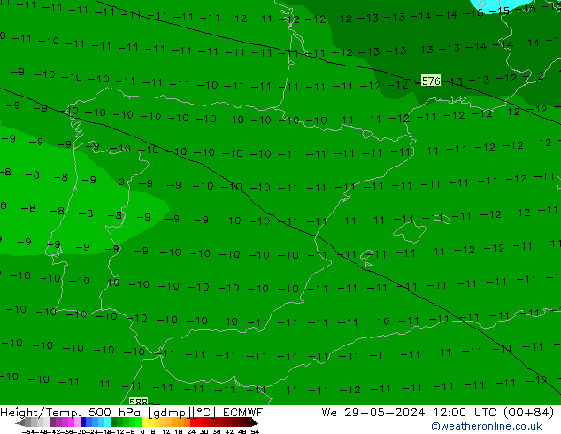 Z500/Rain (+SLP)/Z850 ECMWF Qua 29.05.2024 12 UTC