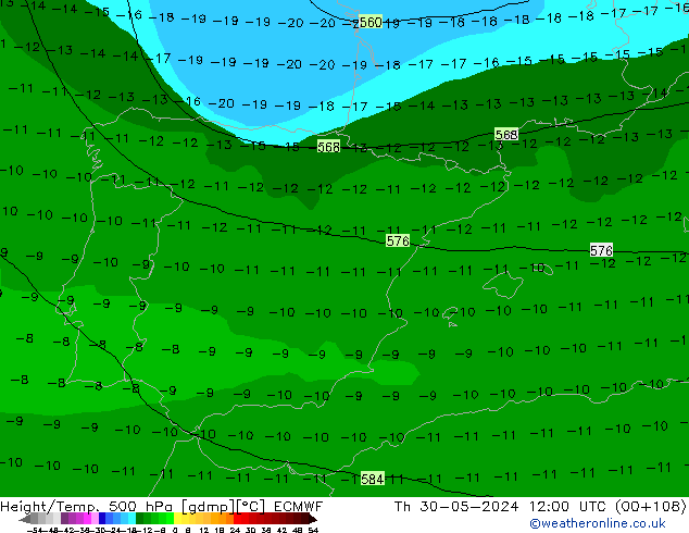 Z500/Rain (+SLP)/Z850 ECMWF jue 30.05.2024 12 UTC