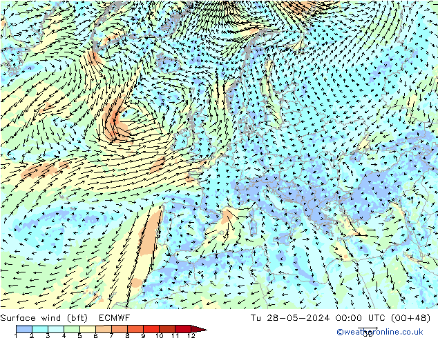 Bodenwind (bft) ECMWF Di 28.05.2024 00 UTC