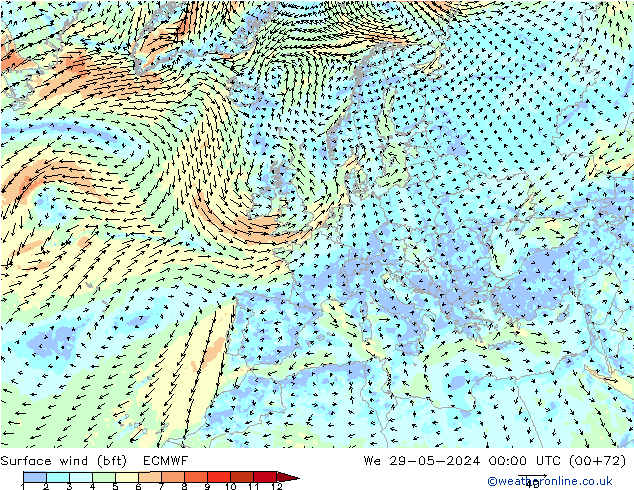 Surface wind (bft) ECMWF We 29.05.2024 00 UTC