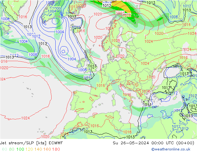 高速氣流/地面气压 ECMWF 星期日 26.05.2024 00 UTC