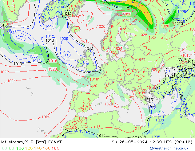 Polarjet/Bodendruck ECMWF So 26.05.2024 12 UTC