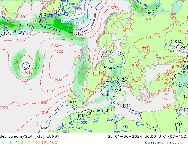 Polarjet/Bodendruck ECMWF Sa 01.06.2024 06 UTC