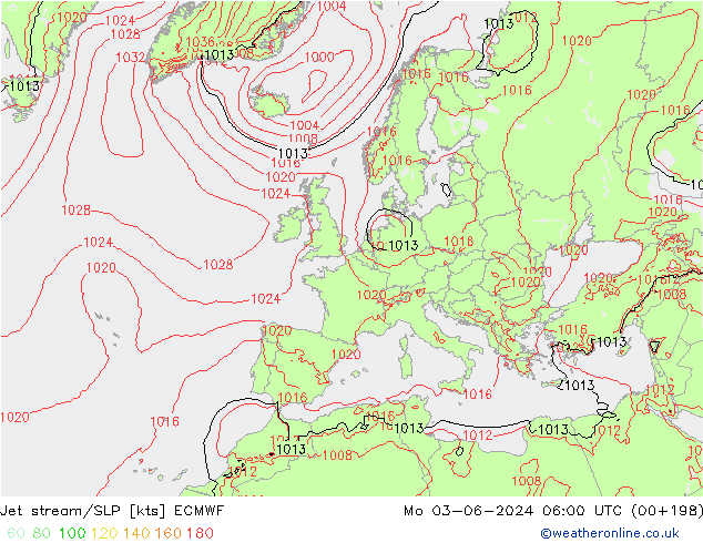 Jet stream/SLP ECMWF Po 03.06.2024 06 UTC