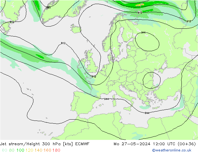 Corrente a getto ECMWF lun 27.05.2024 12 UTC