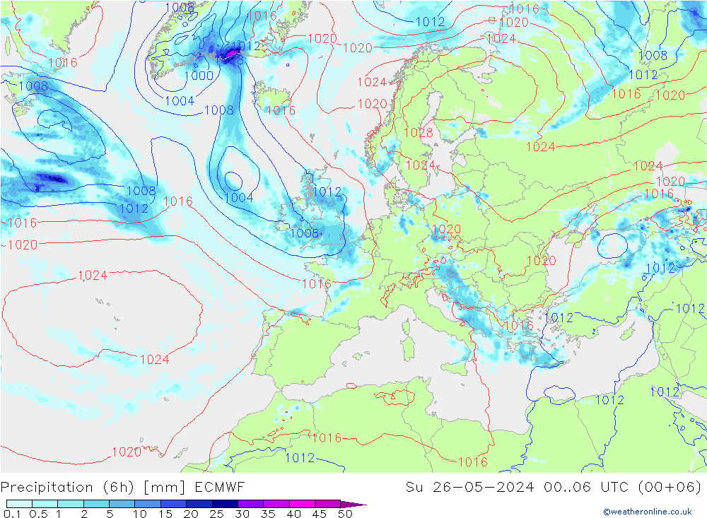 Z500/Rain (+SLP)/Z850 ECMWF Ne 26.05.2024 06 UTC