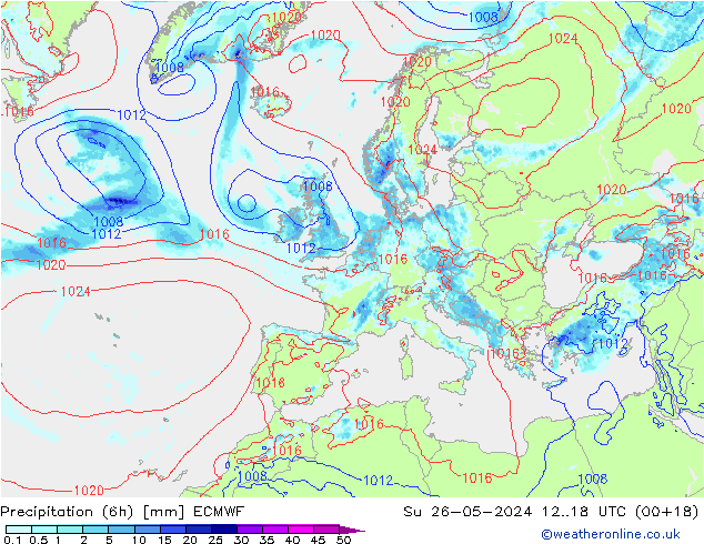 Z500/Rain (+SLP)/Z850 ECMWF Su 26.05.2024 18 UTC