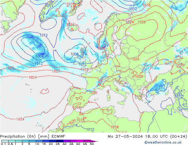 降水量 (6h) ECMWF 星期一 27.05.2024 00 UTC