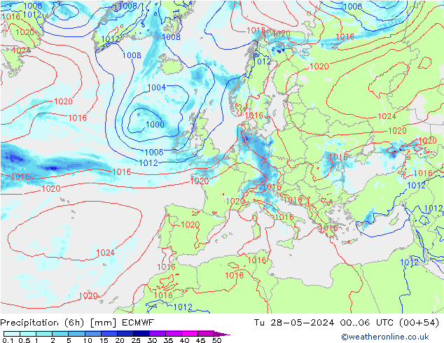 Z500/Regen(+SLP)/Z850 ECMWF di 28.05.2024 06 UTC