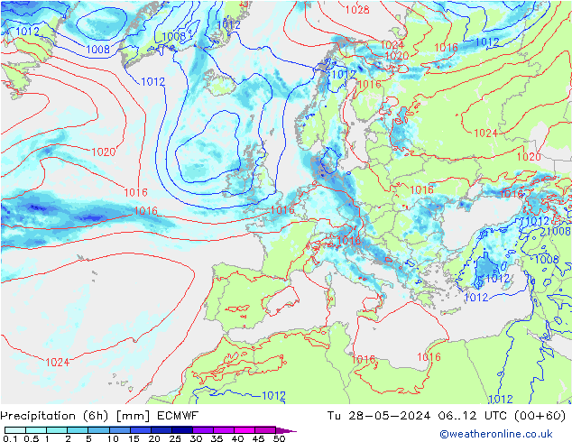 Prec 6h/Wind 10m/950 ECMWF mar 28.05.2024 12 UTC