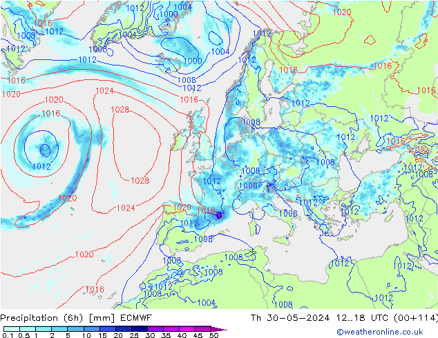 Z500/Rain (+SLP)/Z850 ECMWF Th 30.05.2024 18 UTC