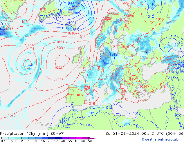 Z500/Rain (+SLP)/Z850 ECMWF So 01.06.2024 12 UTC