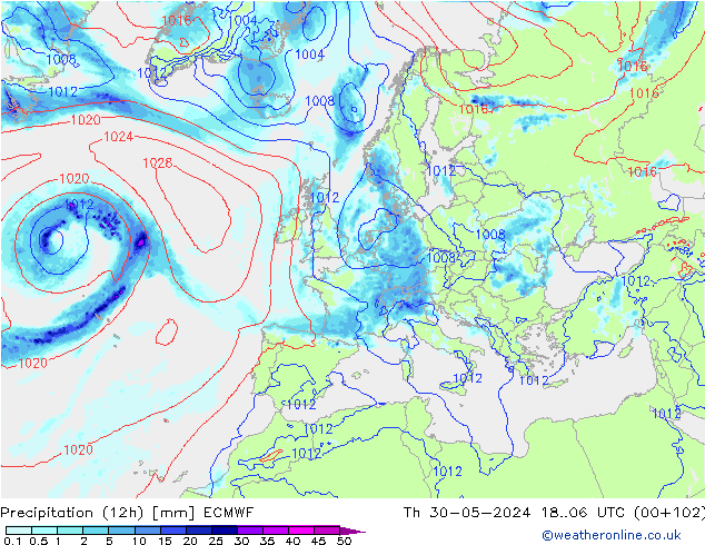 Nied. akkumuliert (12Std) ECMWF Do 30.05.2024 06 UTC