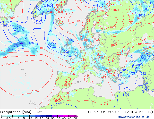 Precipitazione ECMWF dom 26.05.2024 12 UTC