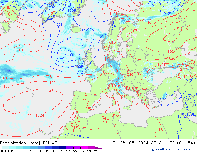 Precipitation ECMWF Tu 28.05.2024 06 UTC