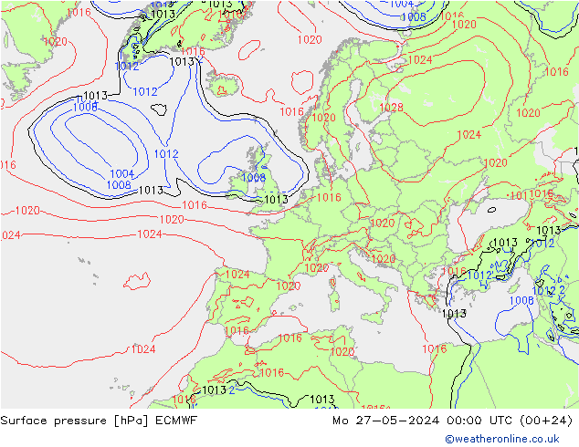 Bodendruck ECMWF Mo 27.05.2024 00 UTC