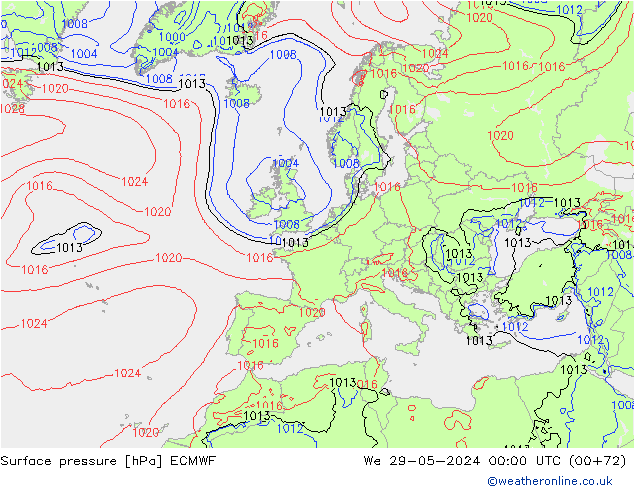 Atmosférický tlak ECMWF St 29.05.2024 00 UTC