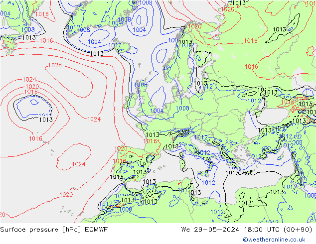 pression de l'air ECMWF mer 29.05.2024 18 UTC