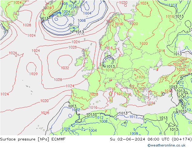 Surface pressure ECMWF Su 02.06.2024 06 UTC