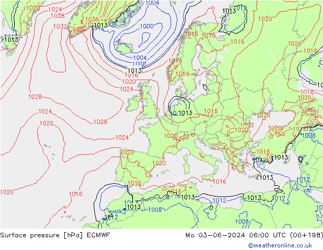 Bodendruck ECMWF Mo 03.06.2024 06 UTC