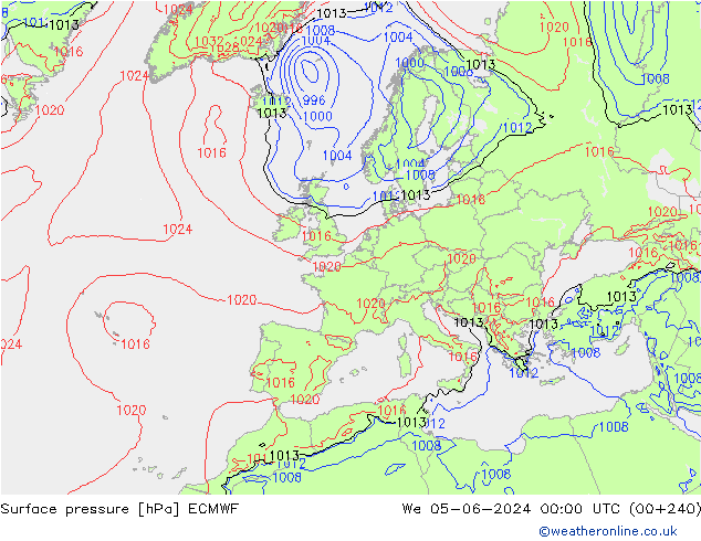 Presión superficial ECMWF mié 05.06.2024 00 UTC