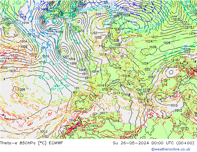 Theta-e 850hPa ECMWF 星期日 26.05.2024 00 UTC