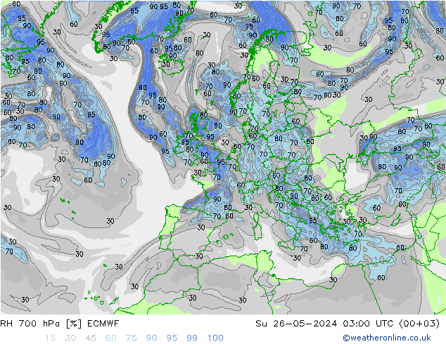 700 hPa Nispi Nem ECMWF Paz 26.05.2024 03 UTC