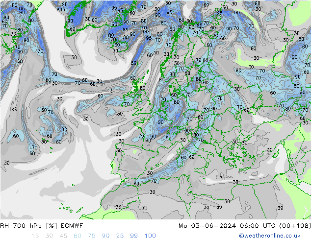 RH 700 hPa ECMWF Mo 03.06.2024 06 UTC