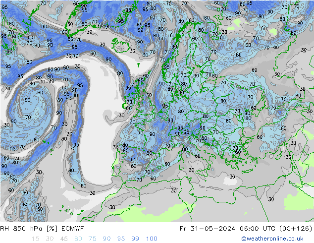 RH 850 hPa ECMWF Sex 31.05.2024 06 UTC