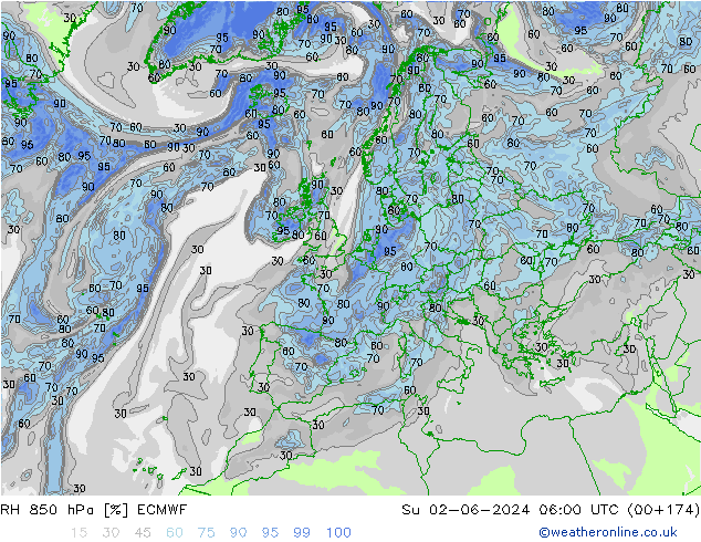 RH 850 hPa ECMWF So 02.06.2024 06 UTC