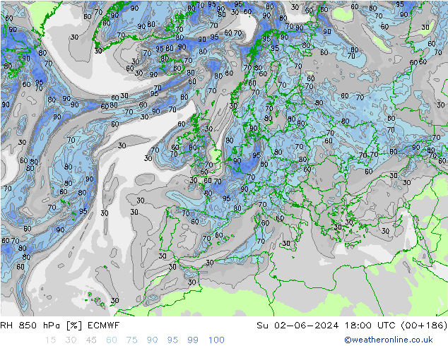 RH 850 hPa ECMWF Ne 02.06.2024 18 UTC