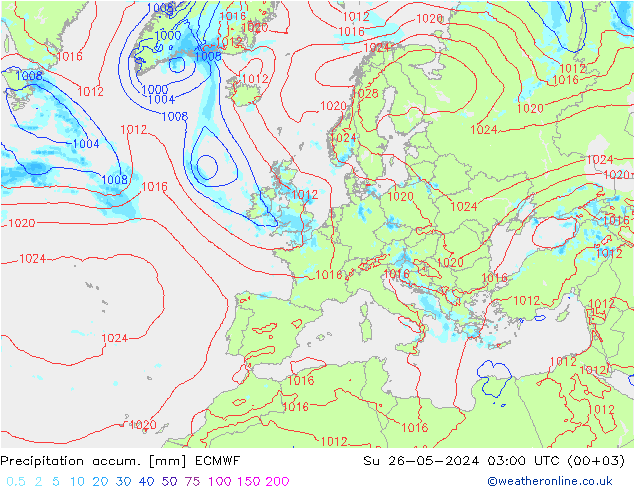 Precipitation accum. ECMWF dom 26.05.2024 03 UTC